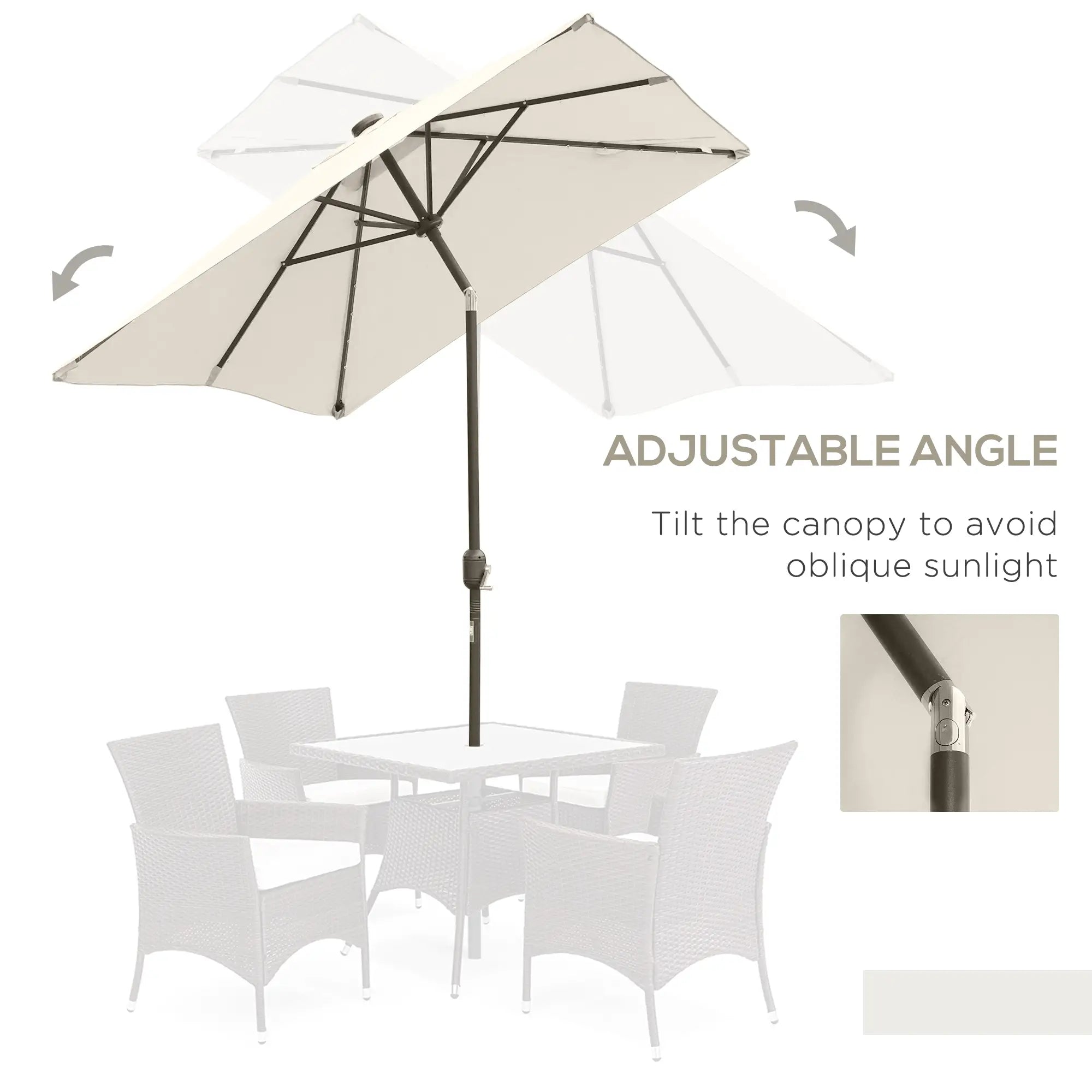 6' x 10' Rectangular Patio Umbrella, 22 LED Solar Lights, Tilt, Crank, Beige Sun Umbrellas at Gallery Canada