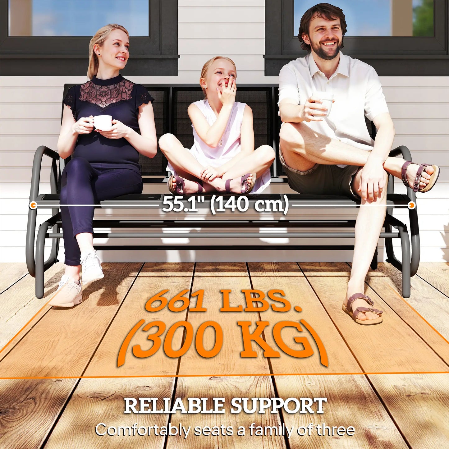 3-Seat Outdoor Glider Chair, Steel Frame, Sling Fabric, Black Outdoor Gliders at Gallery Canada