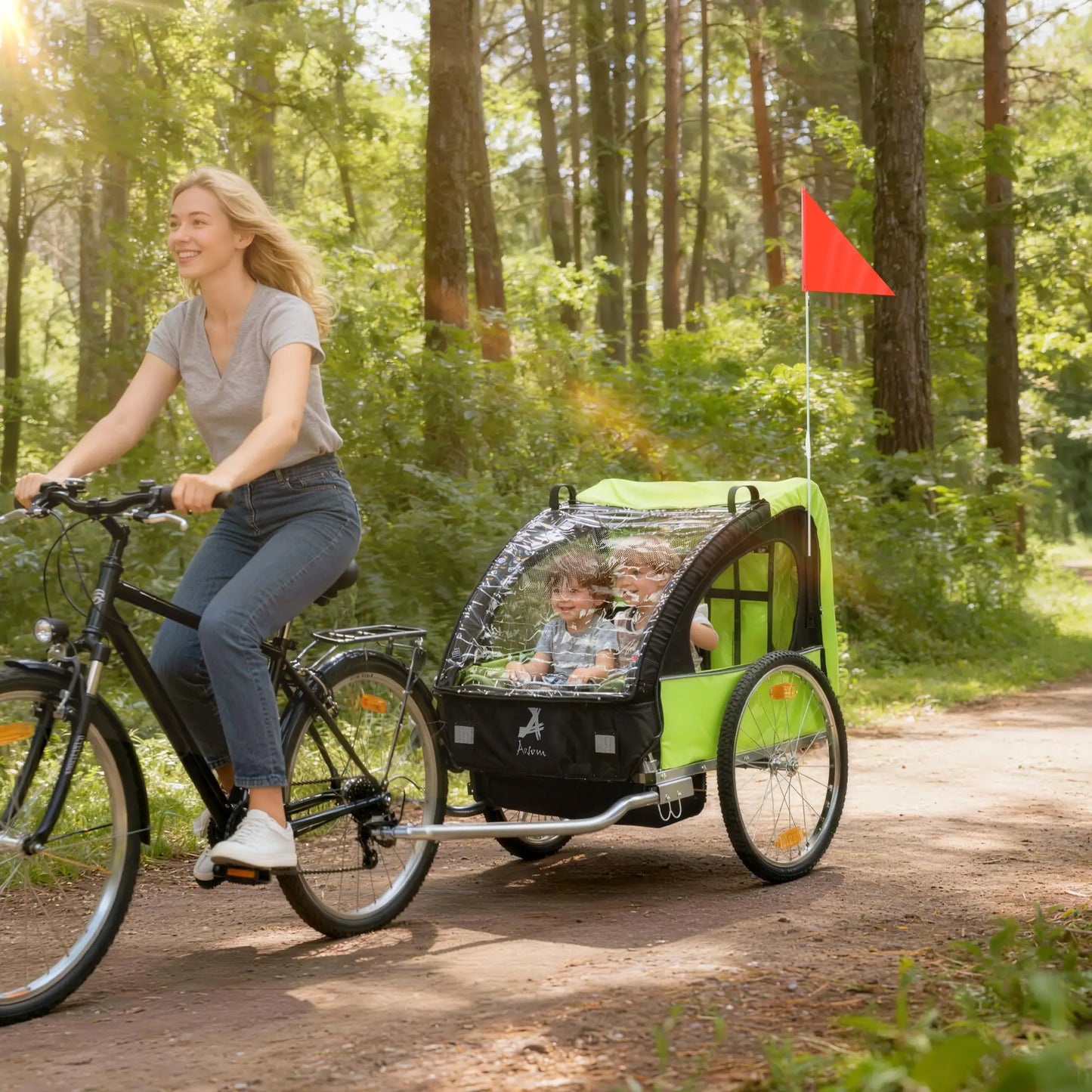 2-Seat Child Bike Trailer, Steel Frame, 5-Point Harness, Green Kids Bike Trailers at Gallery Canada