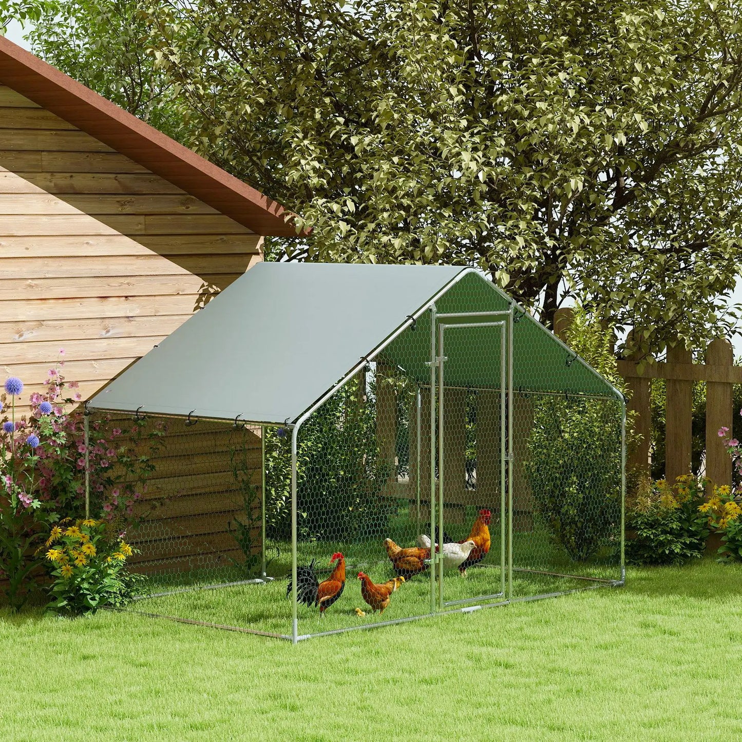 Metal Chicken Coop, 9.8 x 5.6 FT, Walk-In Run With Cover, Lockable Door Chicken Coops at Gallery Canada