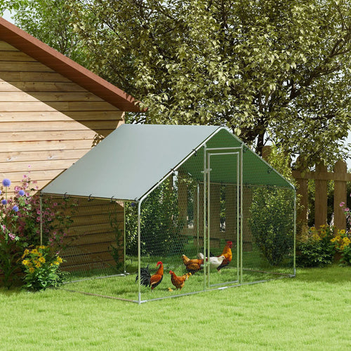 Metal Chicken Coop, 9.8 x 5.6 FT, Walk-In Run With Cover, Lockable Door