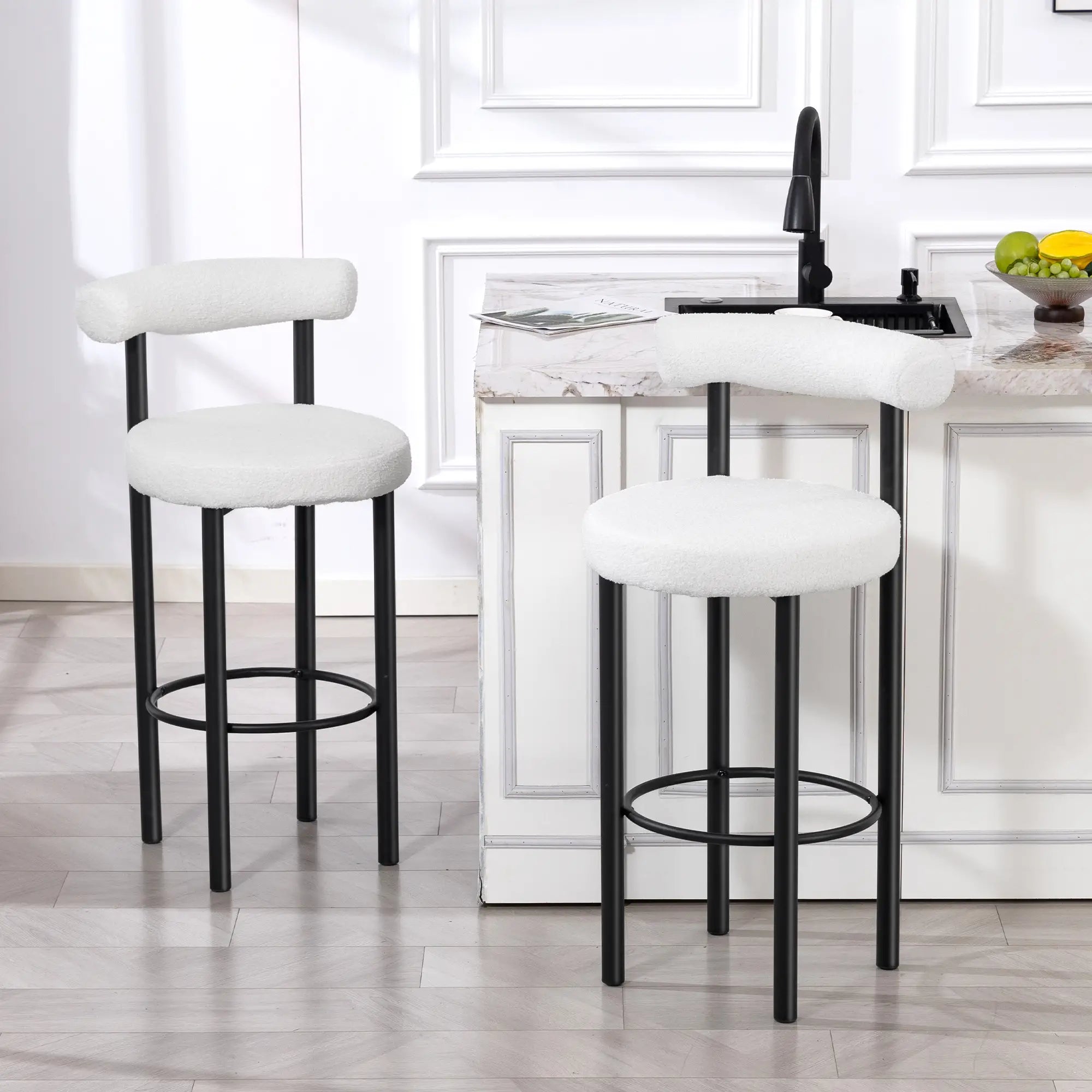 Sherpa Upholstered Bar Stools Set of 2, With Backrest and Footrest Bar Stools at Gallery Canada