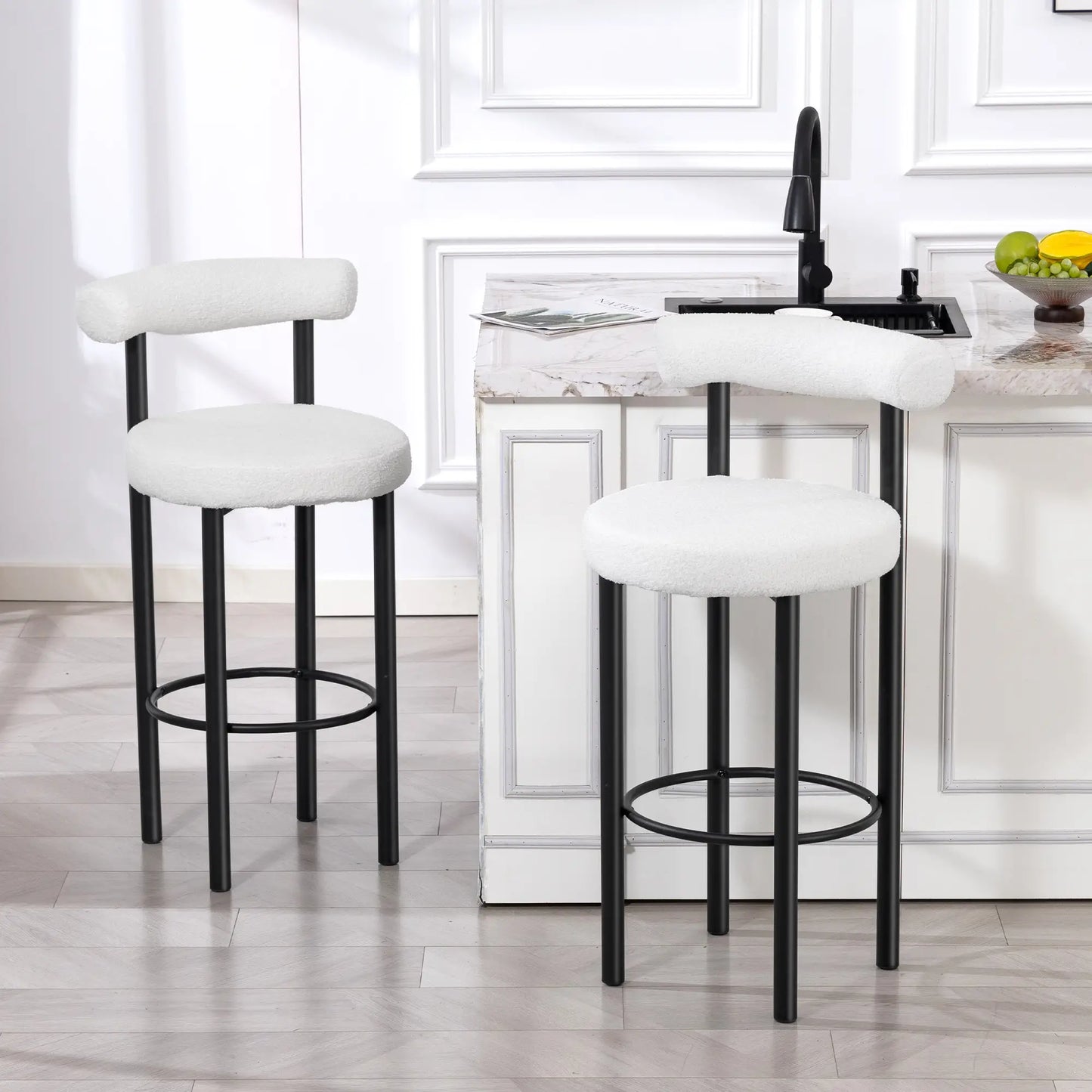 Sherpa Upholstered Bar Stools Set of 2, With Backrest and Footrest Bar Stools at Gallery Canada