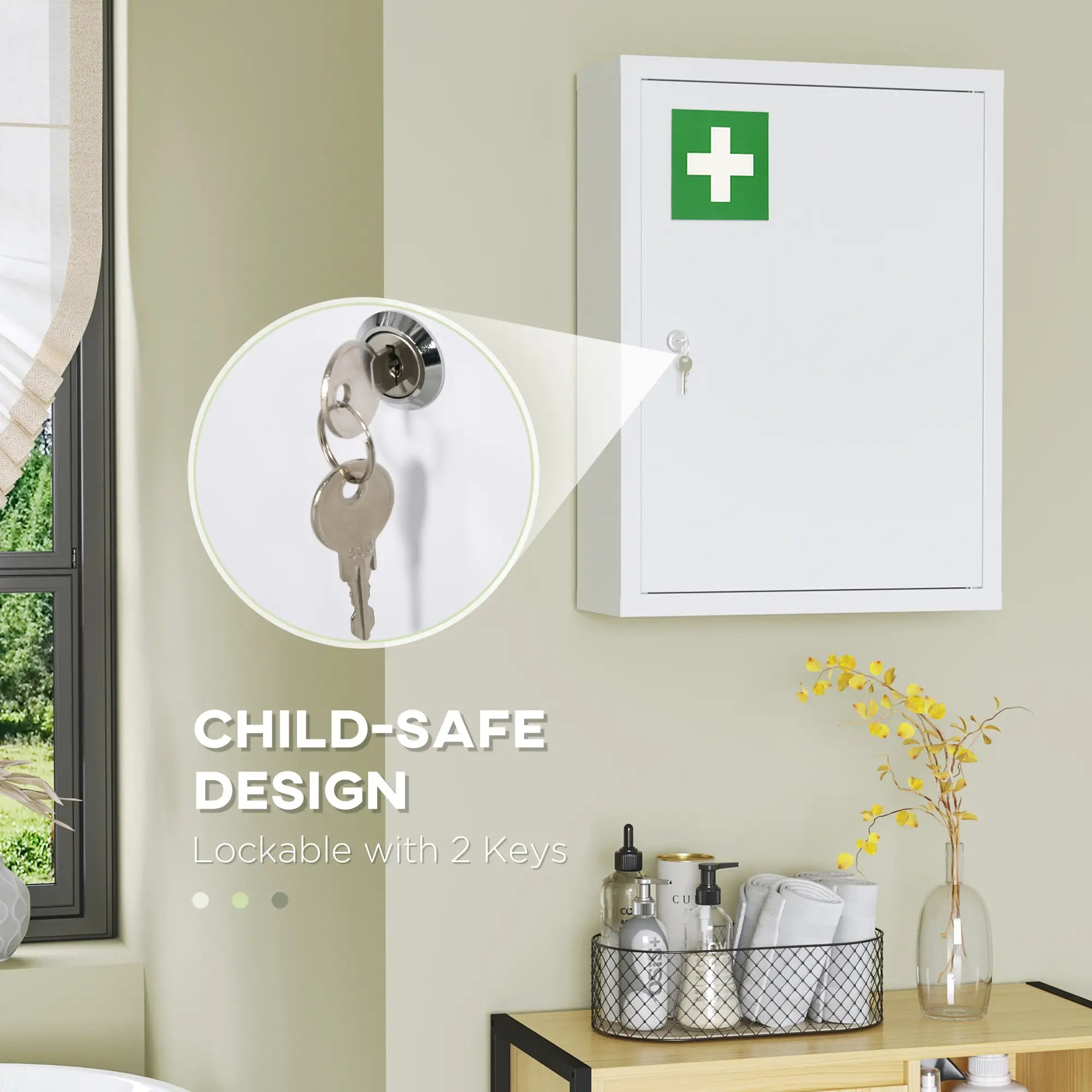 Lockable Medicine Cabinet, 3 Tier Steel Wall Box, 2 Keys, Shelves, White Mirror Medicine Cabinets at Gallery Canada