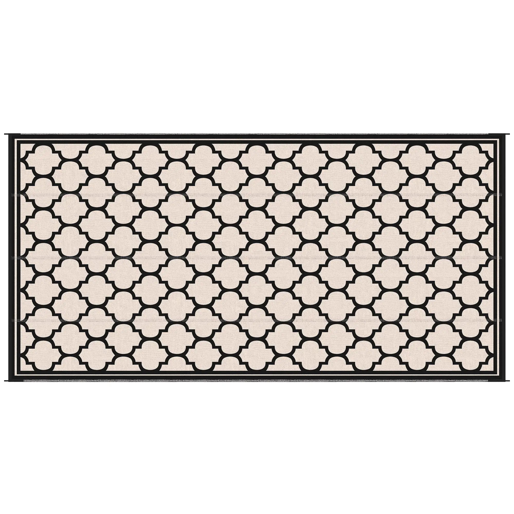 Reversible Outdoor RV Rug, 9' x 18', Patio Floor Mat, Black and Beige Outdoor Reversible Rugs at Gallery Canada