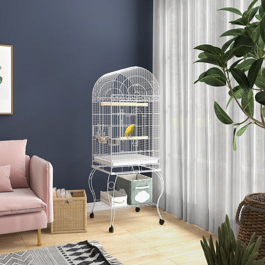 Play Open Top Bird Cage 60" Parrot Cage for Cockatiel, Sun Conure with Rolling Stand, Removable Tray, Perches, Storage Shelf White, 20.1" x 20.1" - Gallery Canada