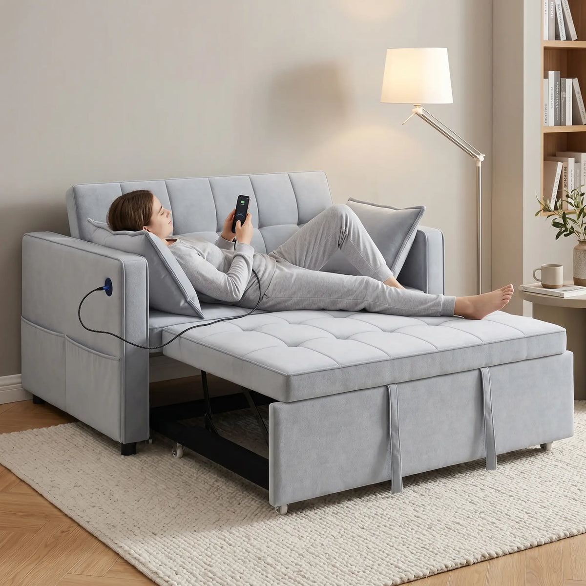 3-In-1 Convertible Sofa Bed, Pull Out Sleeper, Adjustable Backrest, Light Grey 2-Seater Sofas at Gallery Canada