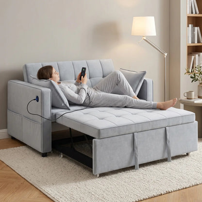 3-In-1 Convertible Sofa Bed, Pull Out Sleeper, Adjustable Backrest, Light Grey 2-Seater Sofas at Gallery Canada