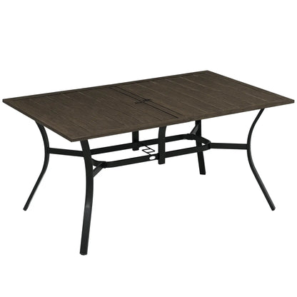 59 Inch Outdoor Dining Table, Steel Frame, Wood Grain, Brown Patio Dinning Tables at Gallery Canada