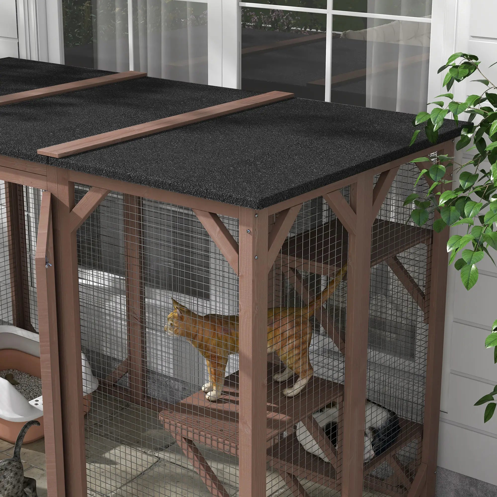 Indoor Outdoor Cat Cage, Catio Enclosure, Small Animal Hutch for Rabbit, Kitten, 3-Level, Lock, Camel Outdoor Cat Enclosures at Gallery Canada