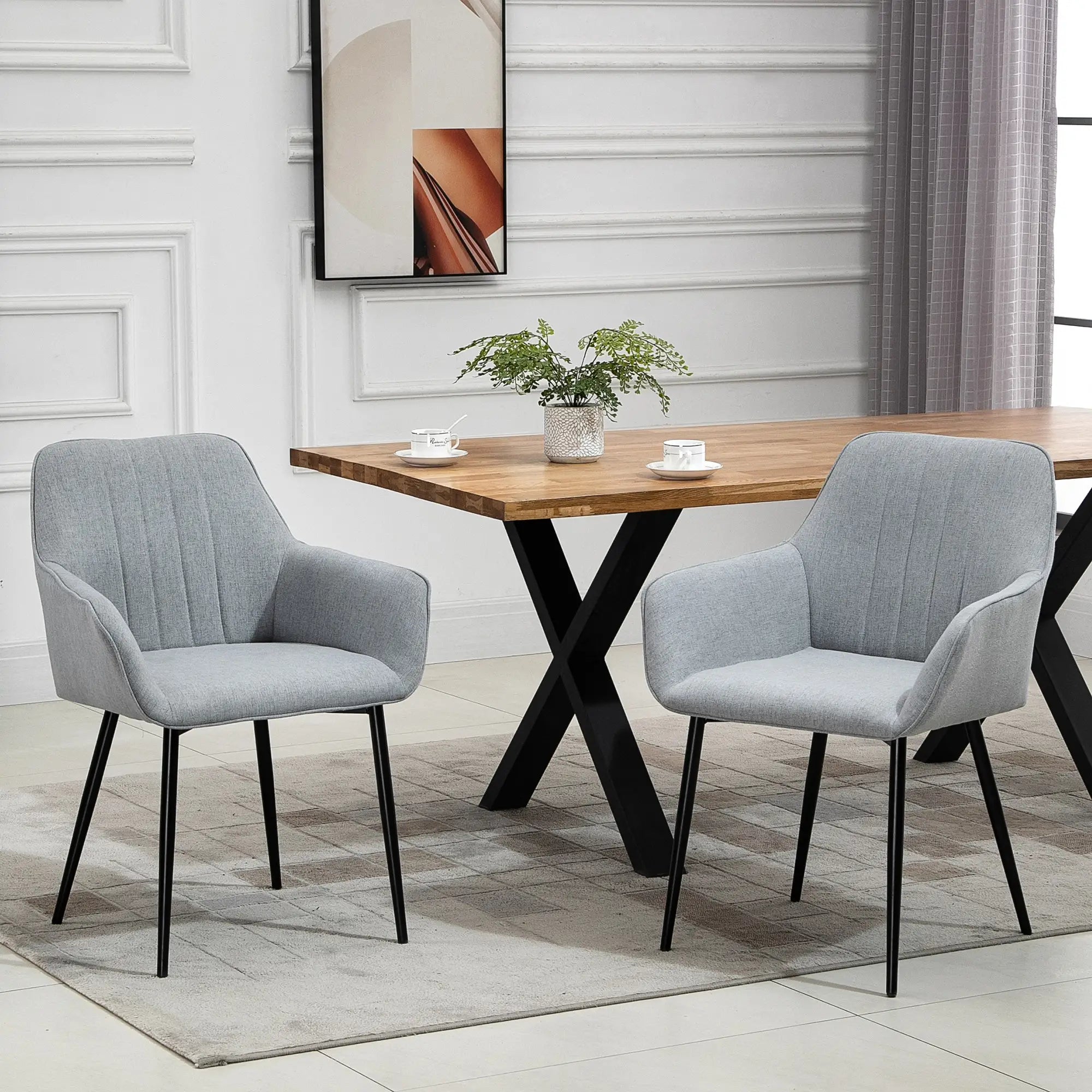 Upholstered Linen Dining Chairs, Set of 2, Metal Legs, Light Grey Bar Stools at Gallery Canada