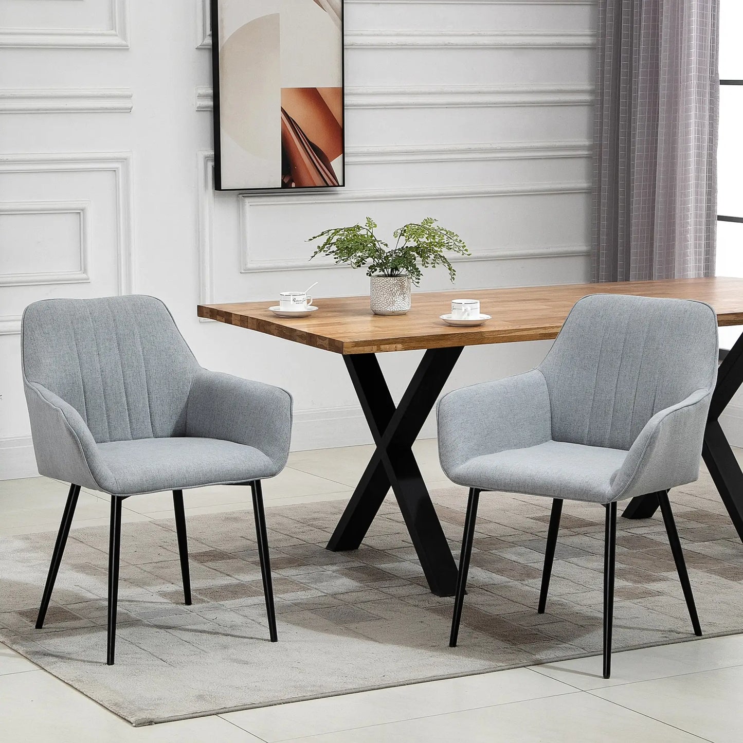 Upholstered Linen Dining Chairs, Set of 2, Metal Legs, Light Grey Bar Stools at Gallery Canada