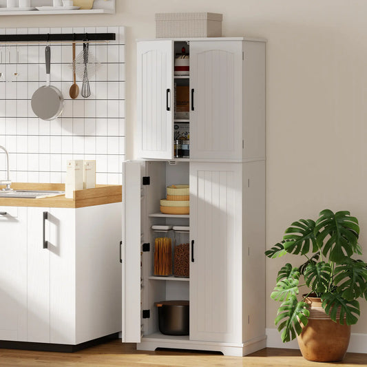 Tall Pantry Cabinet, 64 Inch, Adjustable Shelves, Spice Racks, White Kitchen Pantry Cabinets White at Gallery Canada