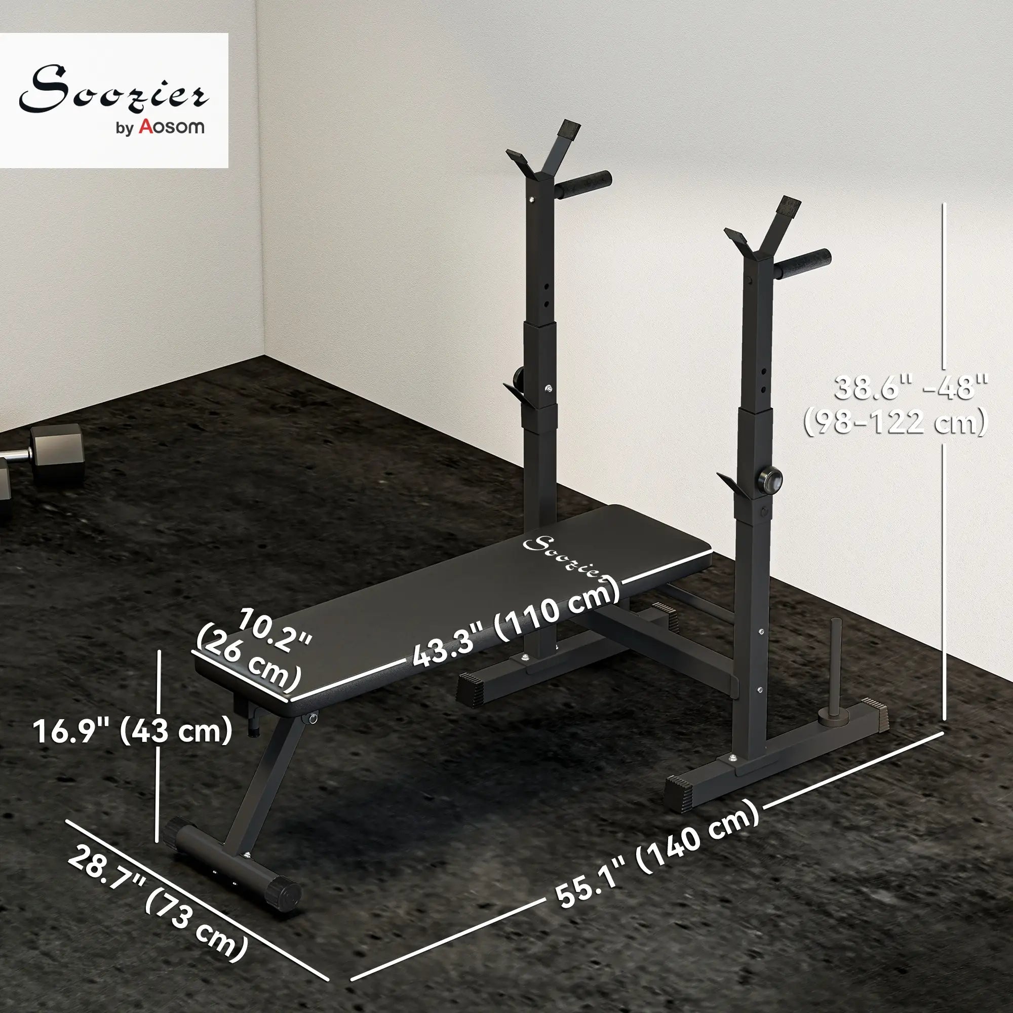 Adjustable Weight Bench, Foldable with Barbell Rack, Dip Station, Black Weight Benches at Gallery Canada