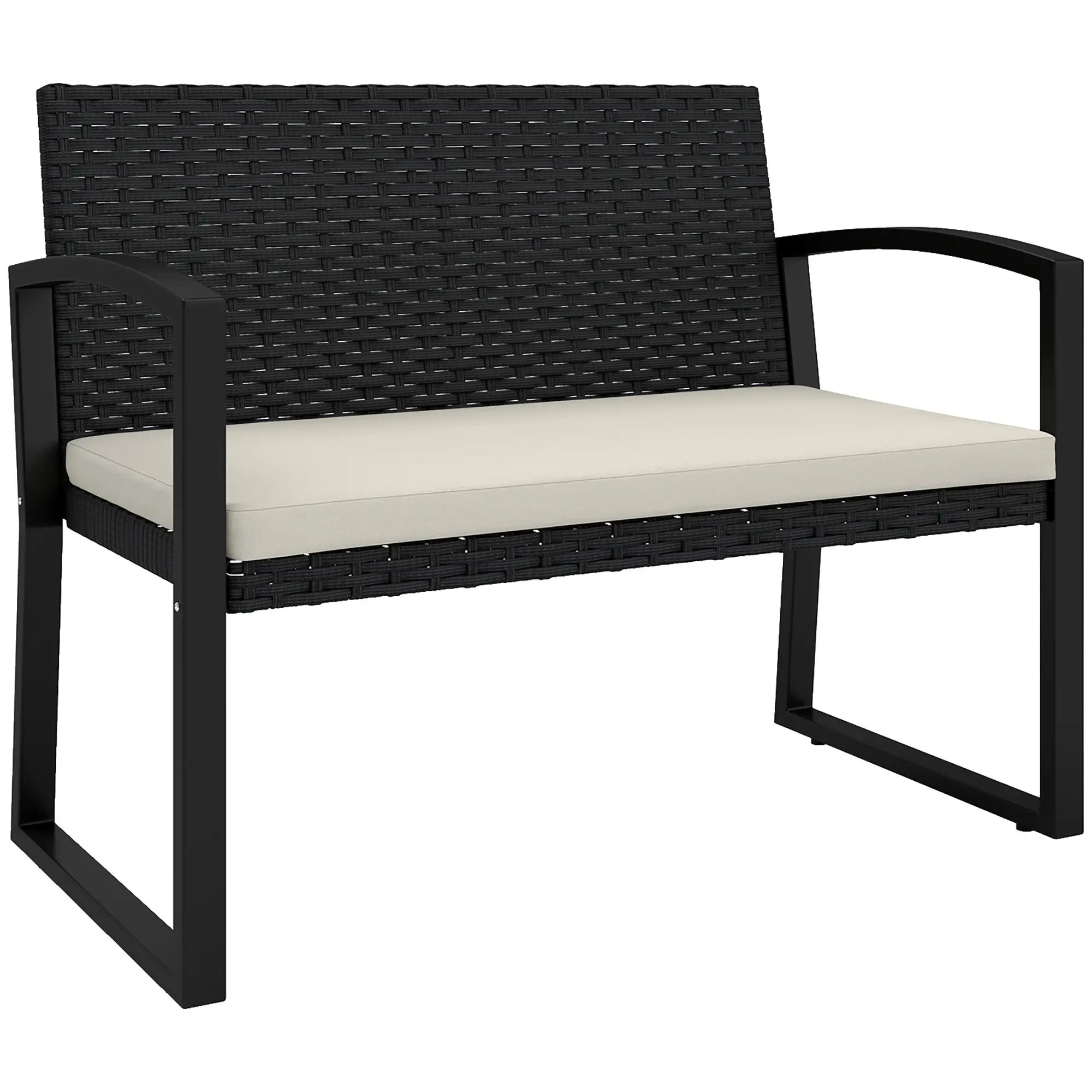 2 Seater Rattan Garden Bench Loveseat, With Cushion And Armrests, Beige Patio Chairs at Gallery Canada