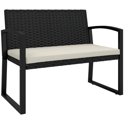 2 Seater Rattan Garden Bench Loveseat, With Cushion And Armrests, Beige Patio Chairs at Gallery Canada