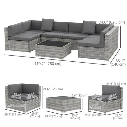 7pc Garden Wicker Sectional Set, Tea Table, Patio Rattan Sofa, Grey Patio Furniture Sets at Gallery Canada