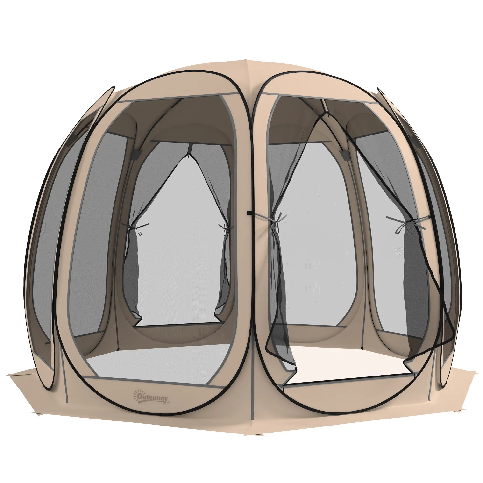 11' x 11.5' Screen Tent, Pop Up Gazebo, Portable Carry Bag, 2 Doors, Beige Camping Tents at Gallery Canada