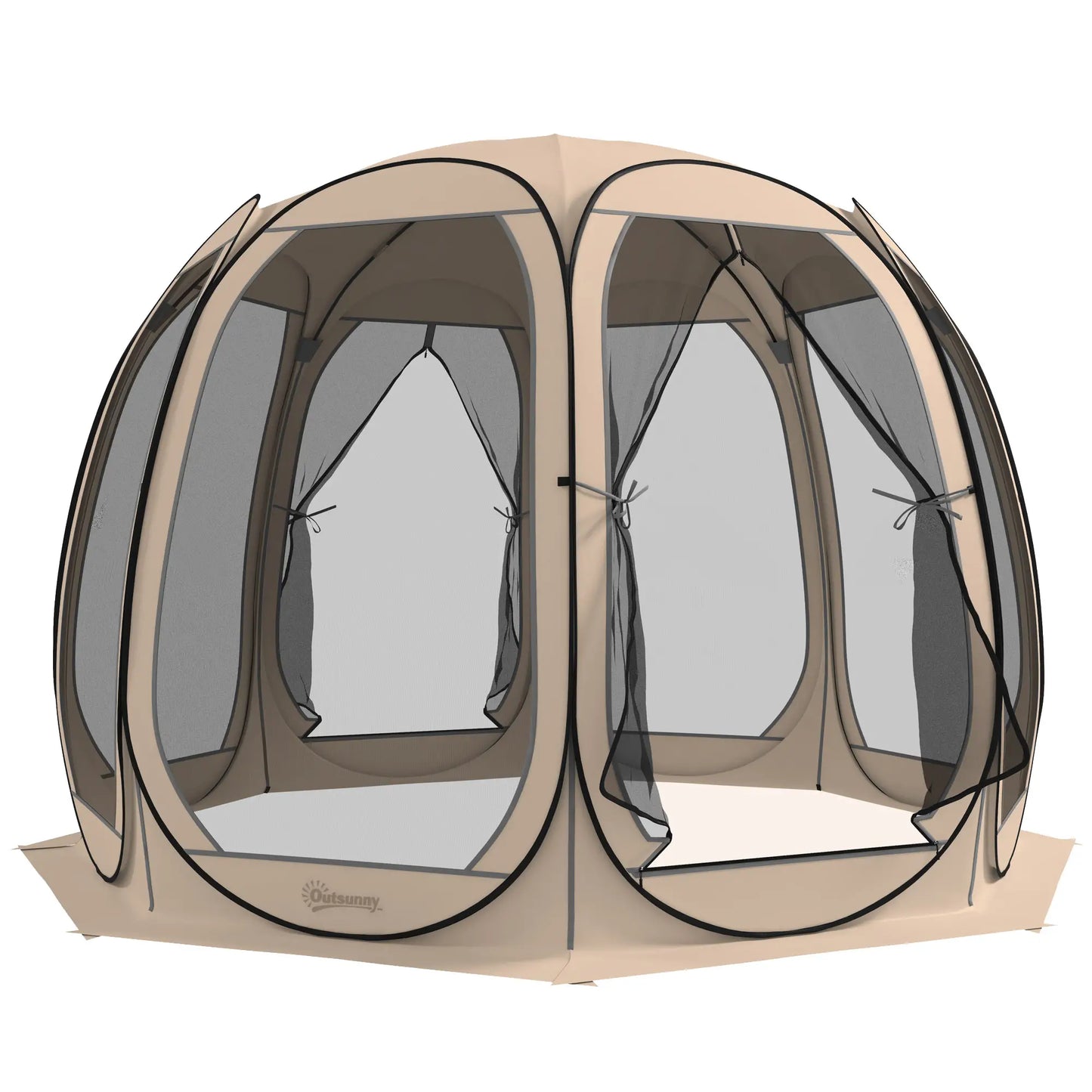 11' x 11.5' Screen Tent, Pop Up Gazebo, Portable Carry Bag, 2 Doors, Beige Camping Tents at Gallery Canada