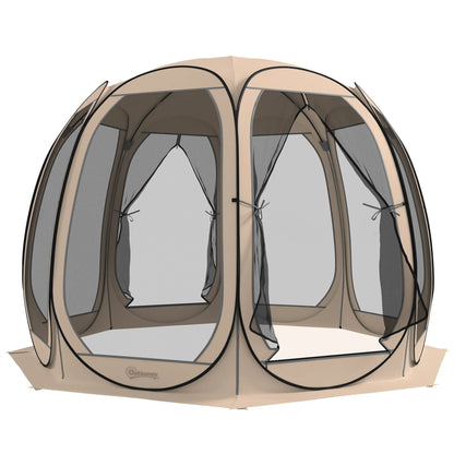 11' x 11.5' Screen Tent, Pop Up Gazebo, Portable Carry Bag, 2 Doors, Beige Camping Tents at Gallery Canada