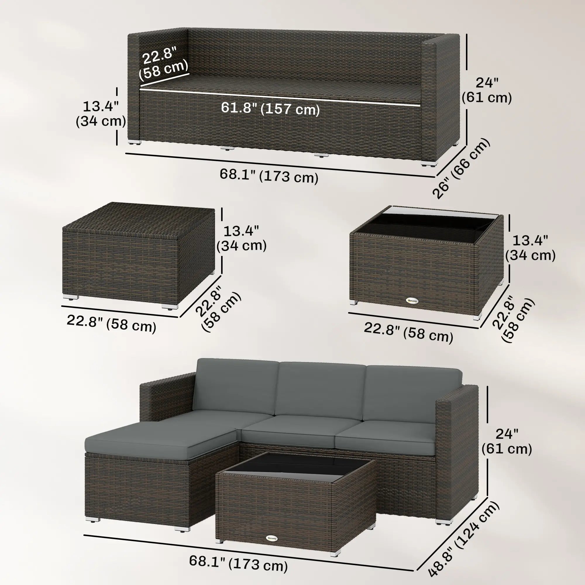 3 Piece Patio Furniture Set With Cushions, Outdoor PE Rattan Wicker, Dark Grey Patio Furniture Sets at Gallery Canada