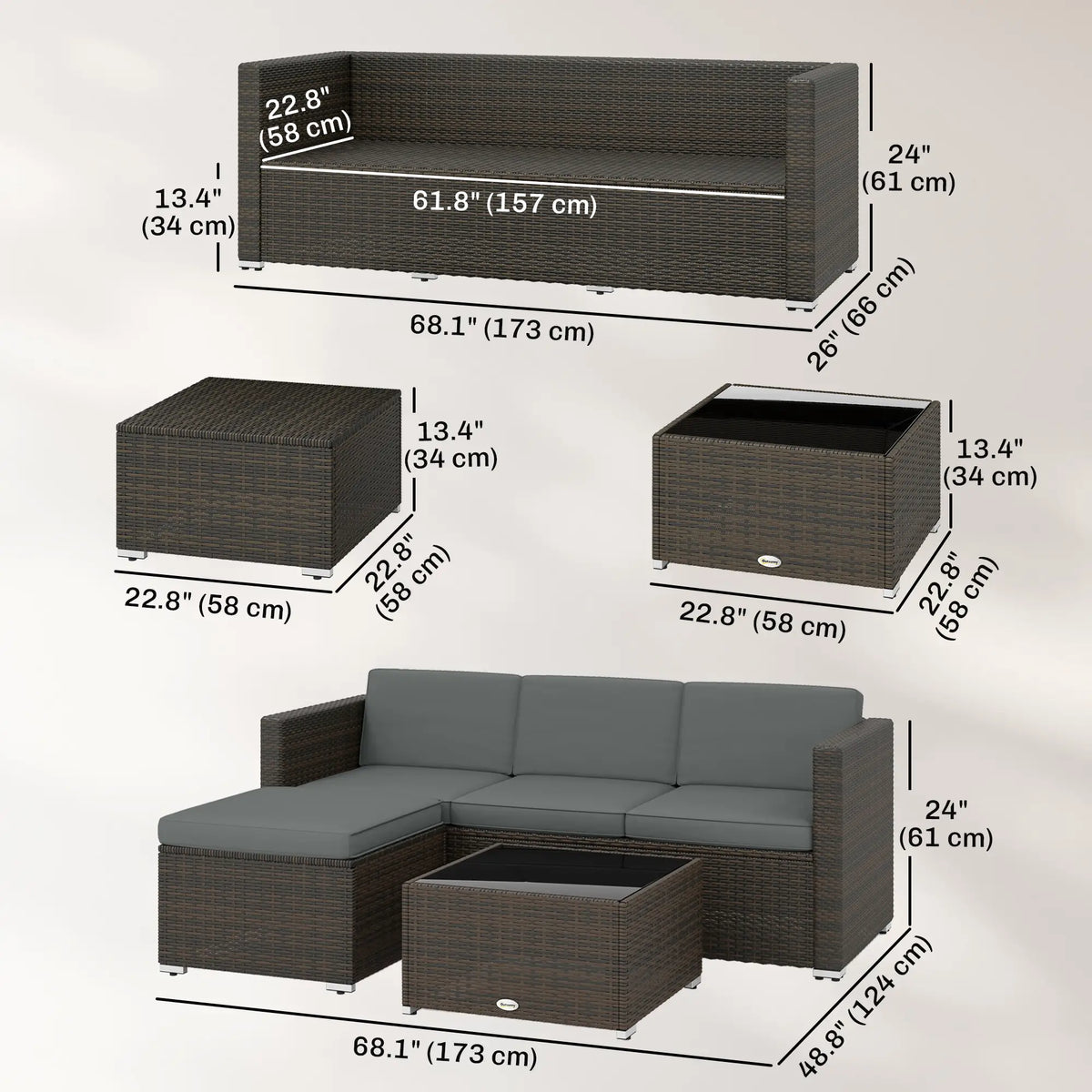 3 Piece Patio Furniture Set With Cushions, Outdoor PE Rattan Wicker, Dark Grey Patio Furniture Sets at Gallery Canada