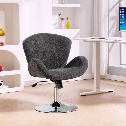 Velvet Swivel Office Chair, Wide Bucket Seat, Butterfly Back, Dark Grey Task Chairs Dark Grey, Silver at Gallery Canada