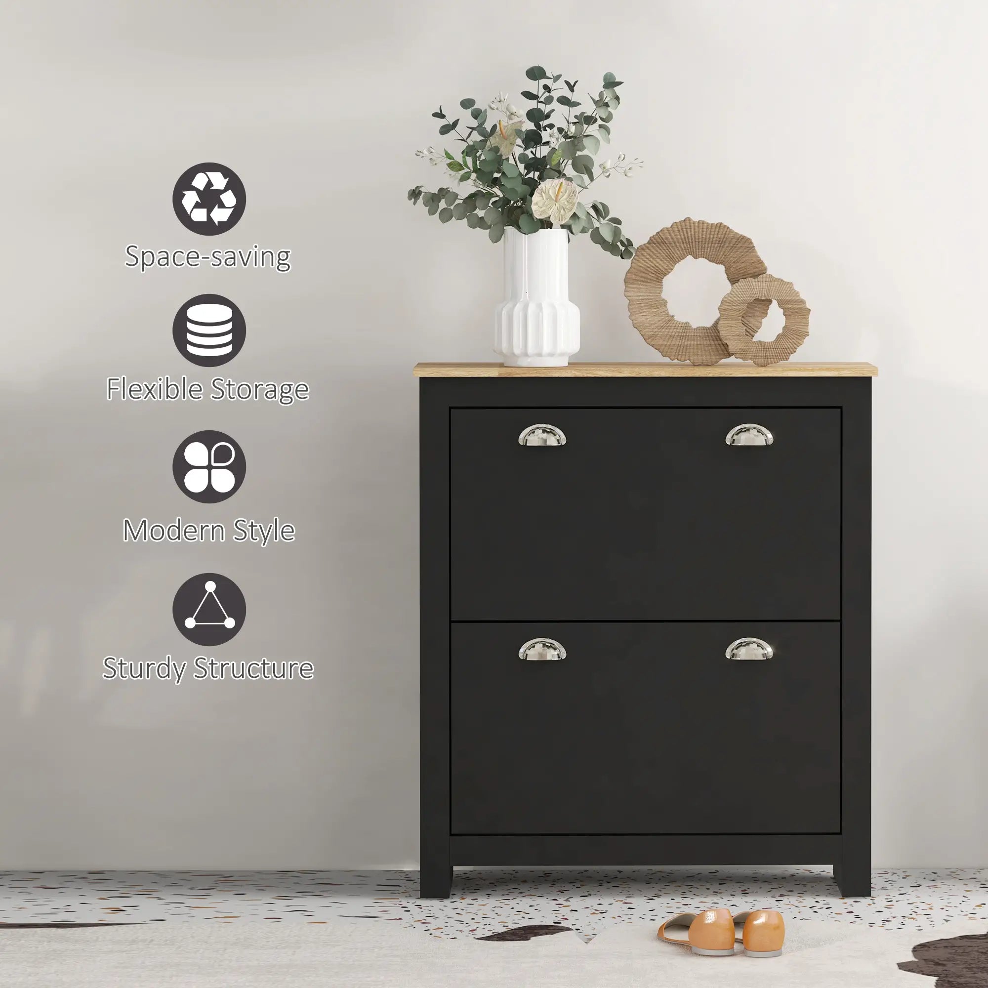 Shoe Cabinet, 2 Flip Drawers, Adjustable Shelves, 12 Pair, Black Shoe Storage Cabinets & Racks at Gallery Canada