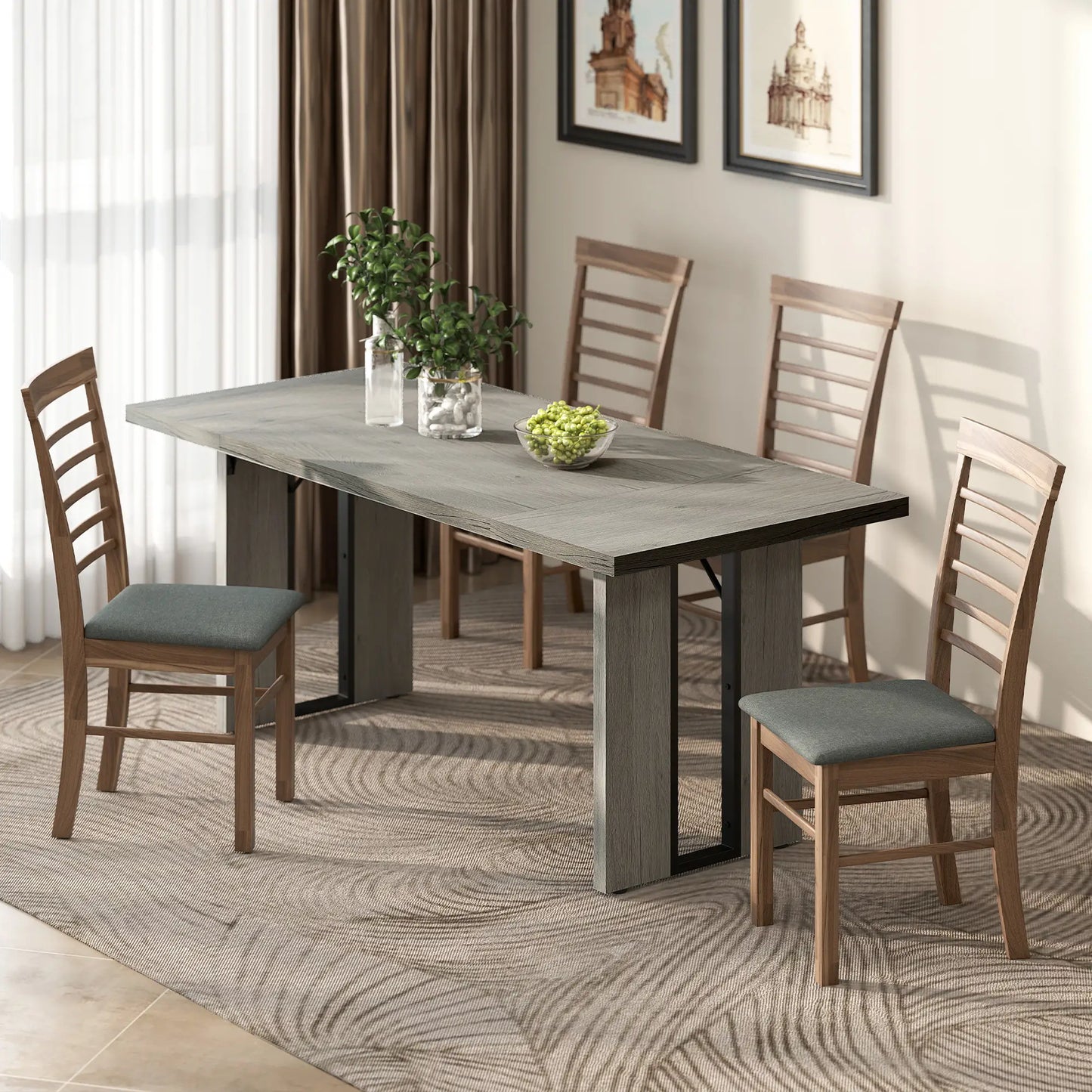 Industrial Kitchen Table, 71" Rectangular, Grey Wood Finish, Grey Dining Tables at Gallery Canada