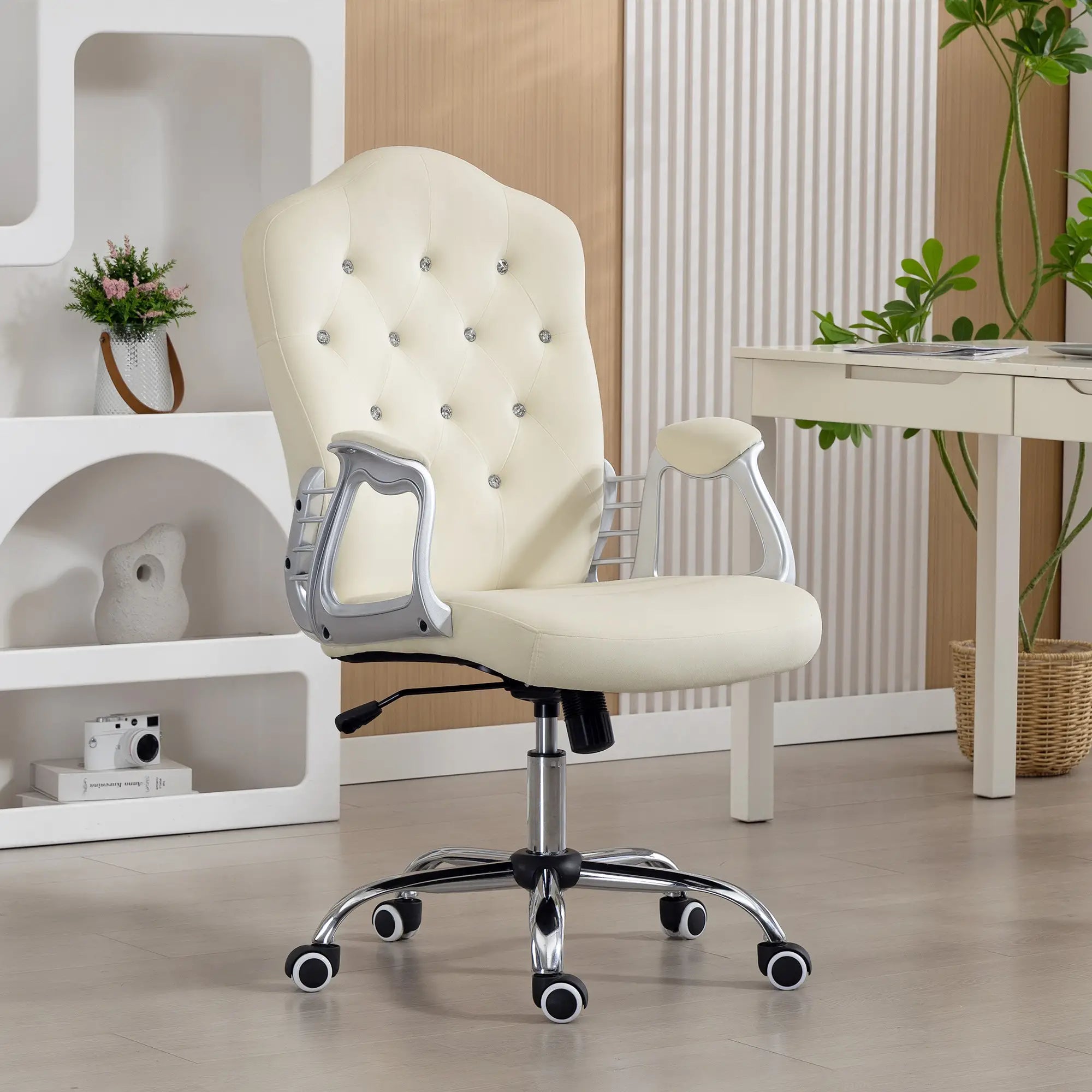 Velvet Office Chair, Swivel Wheels, Adjustable Height, Tilt Function, Beige Task Chairs at Gallery Canada