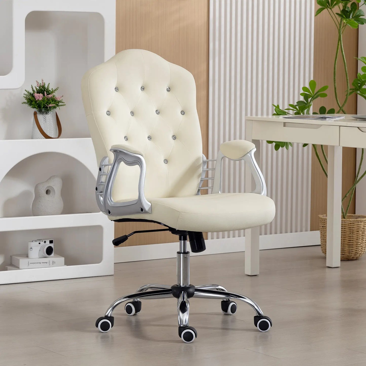 Velvet Office Chair, Swivel Wheels, Adjustable Height, Tilt Function, Beige Task Chairs at Gallery Canada