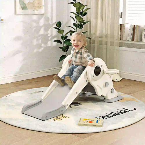 3 in 1 Toddler Slide, Foldable with Basketball Hoop, Climber, Cream White