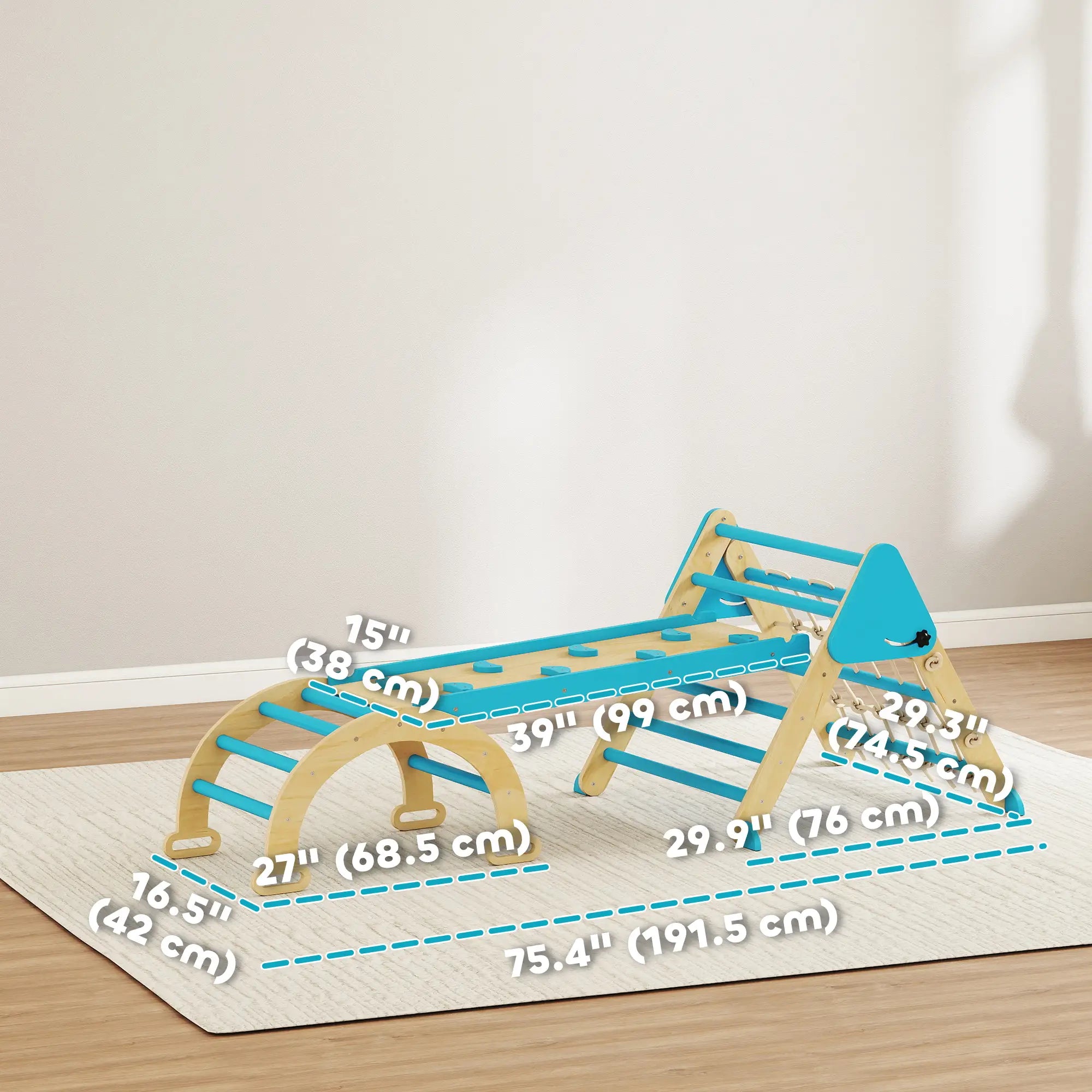 8-in-1 Pikler Triangle Set, Foldable Wooden Climbing Toys, Blue Kids Gym & Playmats at Gallery Canada