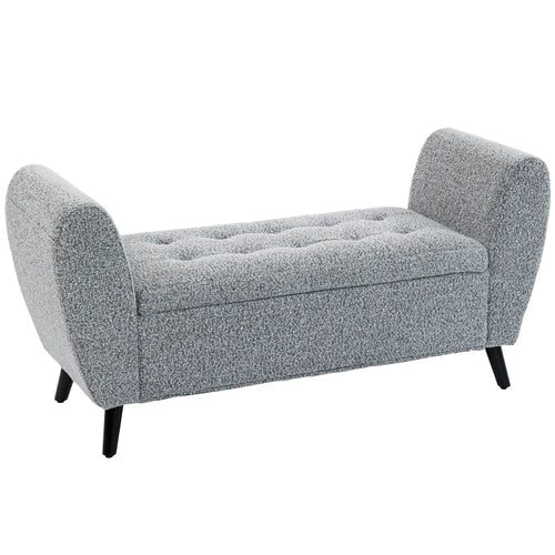 Upholstered Storage Bench with Arms, Modern Ottoman, Grey