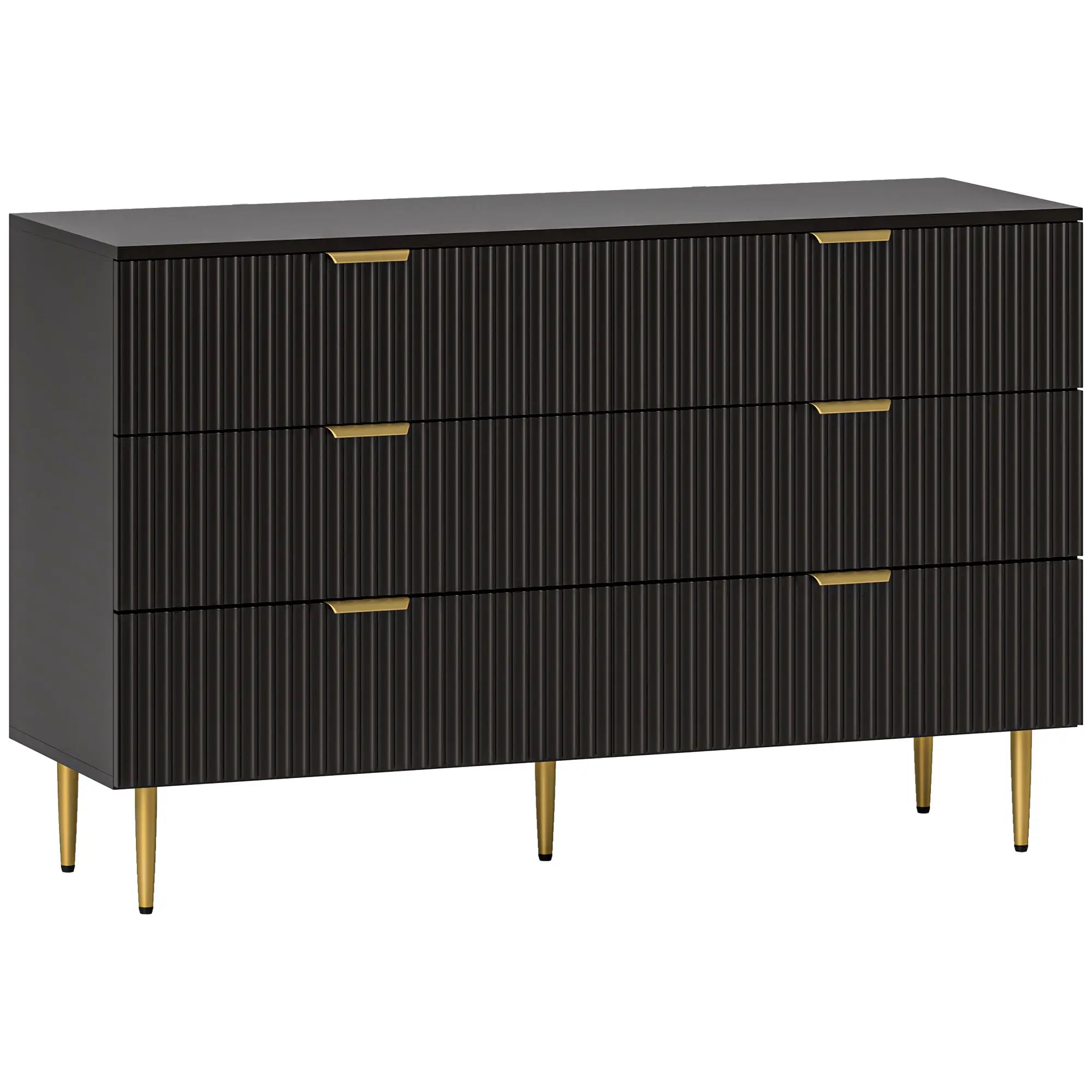 Modern 6 Drawer Dresser, with Gold Legs, Bedroom Chest, Black Storage Cabinets at Gallery Canada