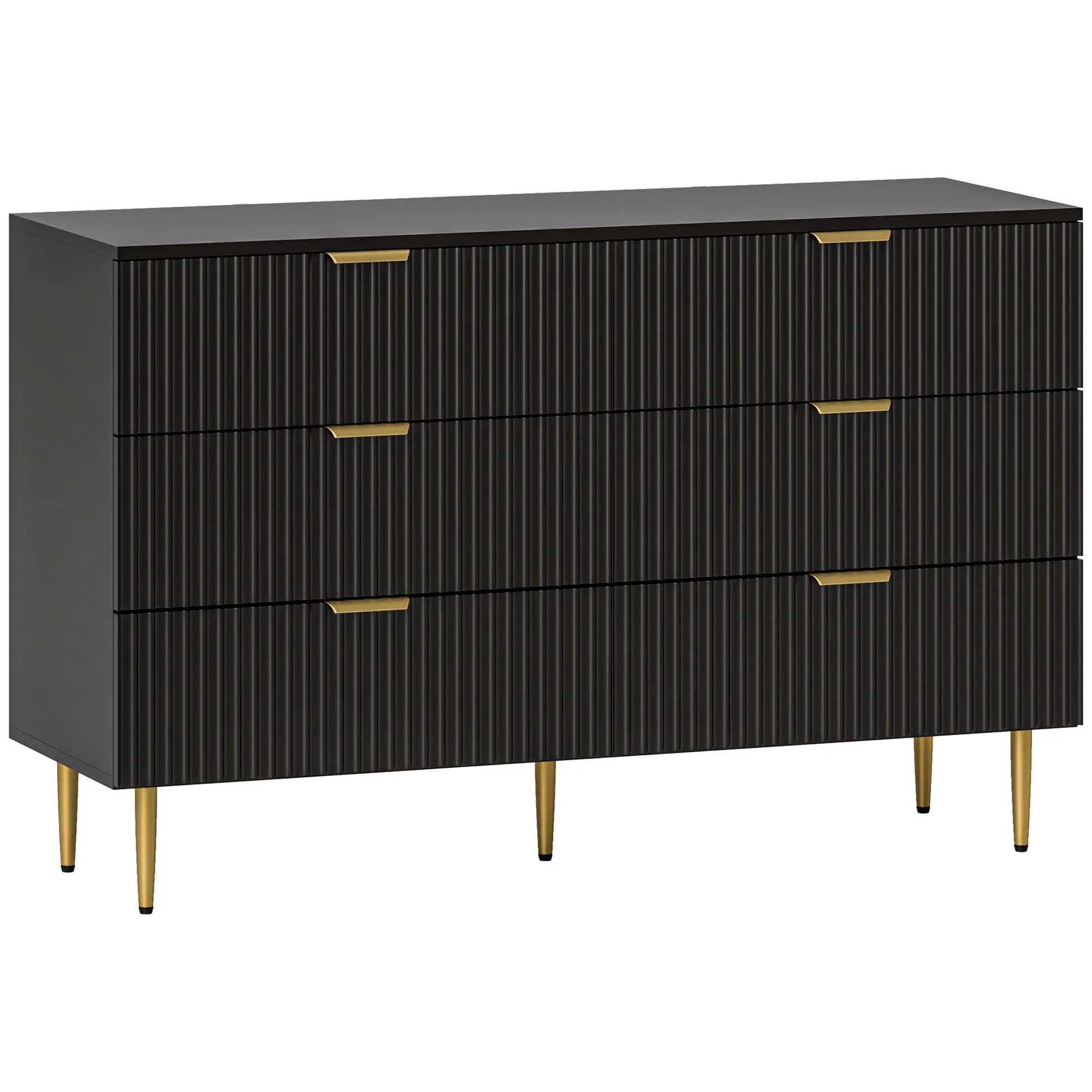 Modern 6 Drawer Dresser, with Gold Legs, Bedroom Chest, Black Storage Cabinets at Gallery Canada