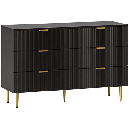 Modern 6 Drawer Dresser, with Gold Legs, Bedroom Chest, Black Storage Cabinets at Gallery Canada