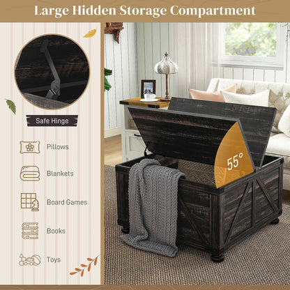Farmhouse Coffee Table, Square Flip-Top Lid, Hidden Storage, Distressed, Brown Coffee Tables at Gallery Canada