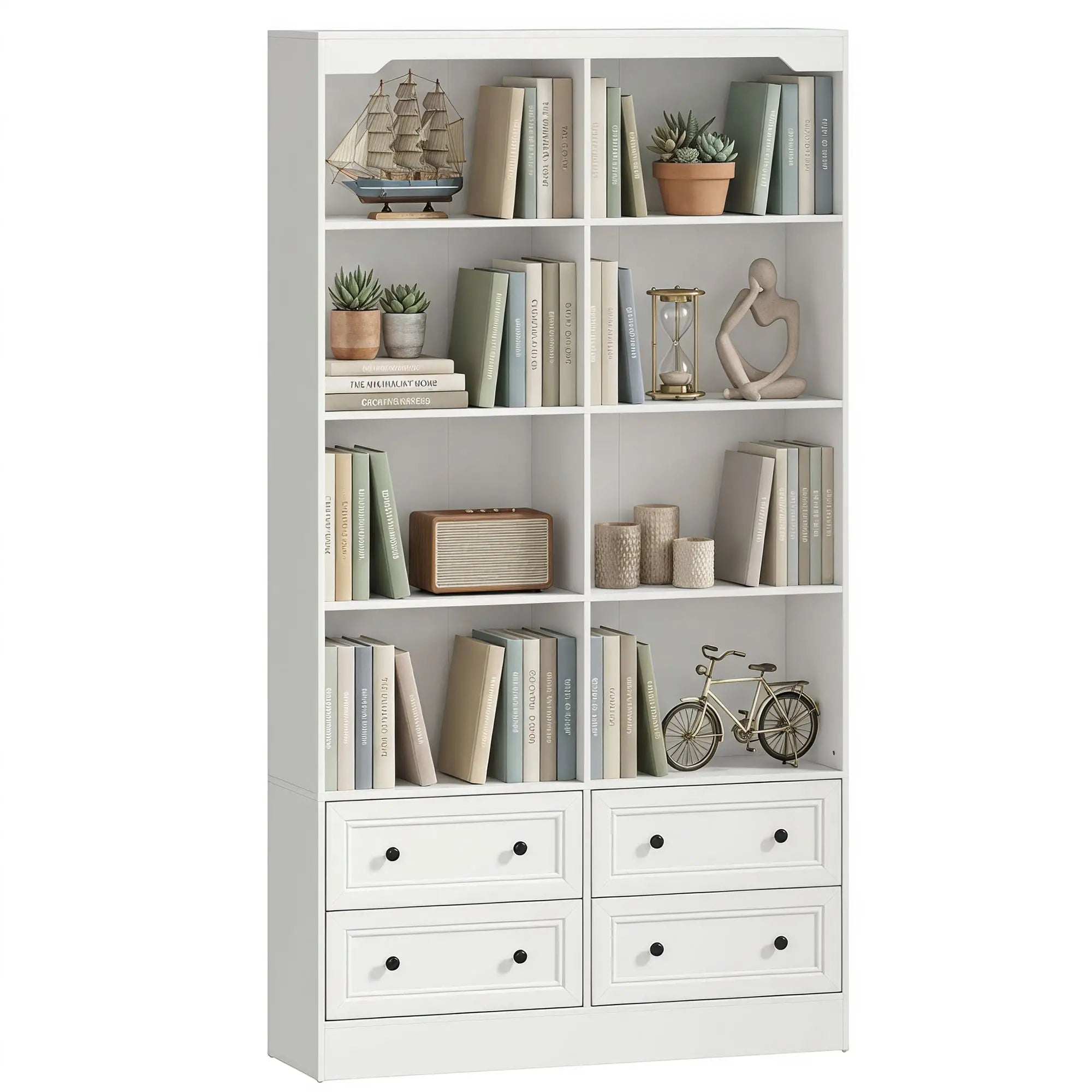 5-Tier Bookcase with 8 Cubbies, 4 Drawers, White Display Bookshelves at Gallery Canada