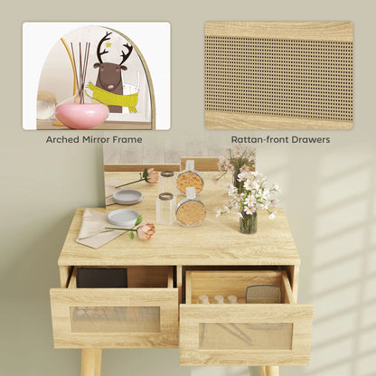 Vanity Desk With Mirror, 2 Drawers, Natural Wood Dressing & Vanity Tables at Gallery Canada