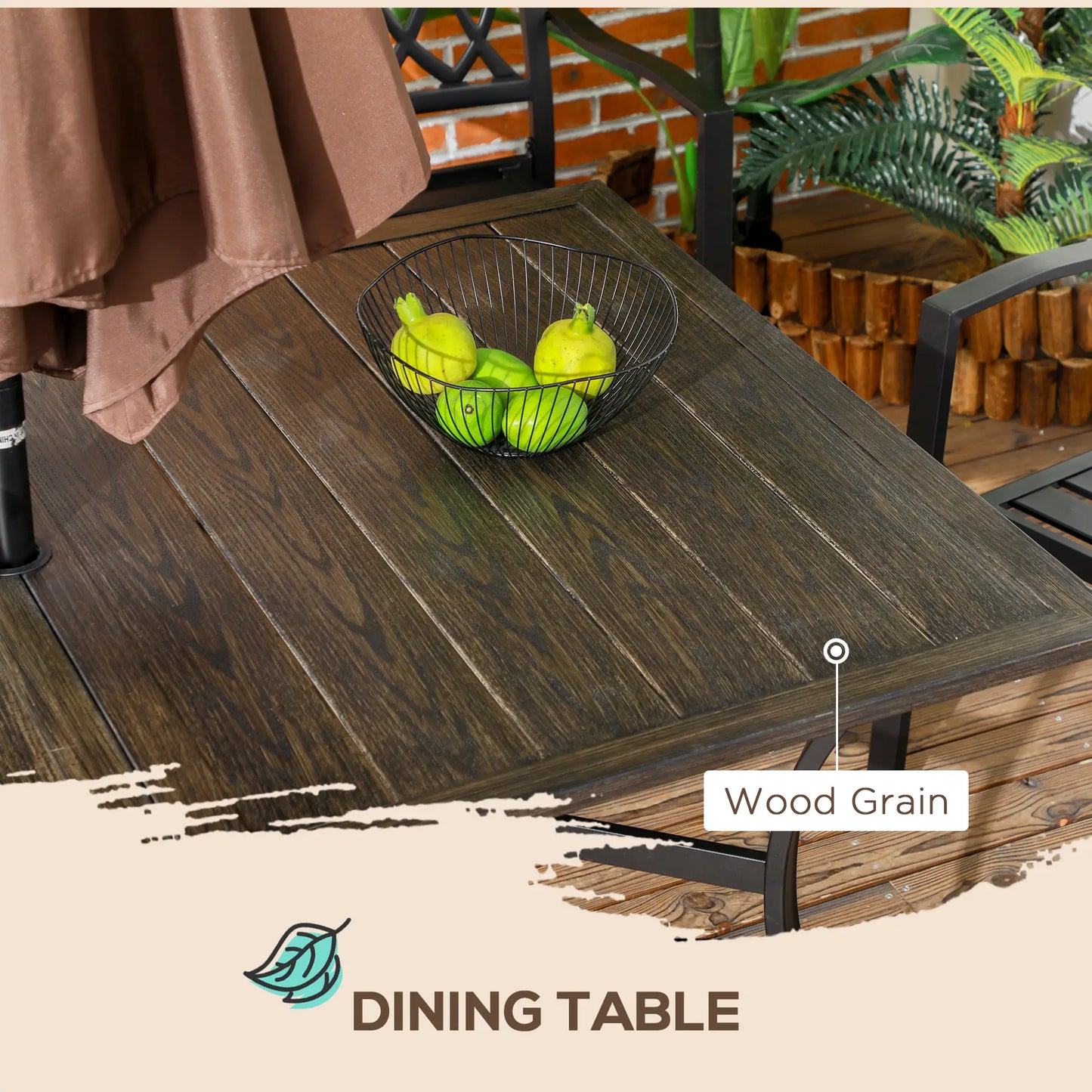 7-Piece Outdoor Dining Set, 6 Stackable Chairs, Wood Grain Top, Brown Outdoor Dining Sets at Gallery Canada