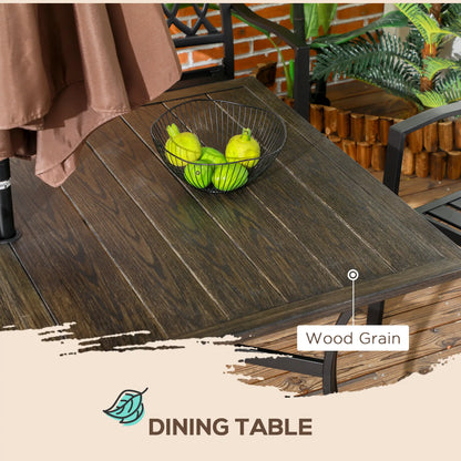 7-Piece Outdoor Dining Set, 6 Stackable Chairs, Wood Grain Top, Brown Outdoor Dining Sets at Gallery Canada