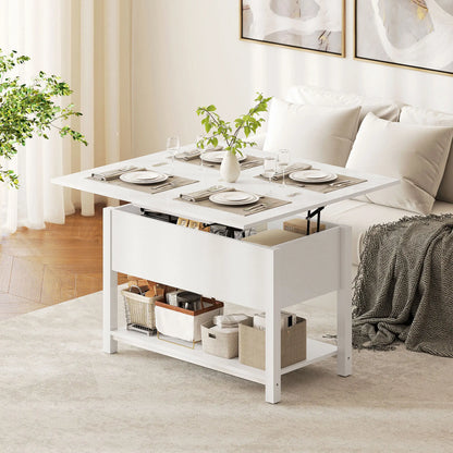 Table basse relevable avec rangement, blanche