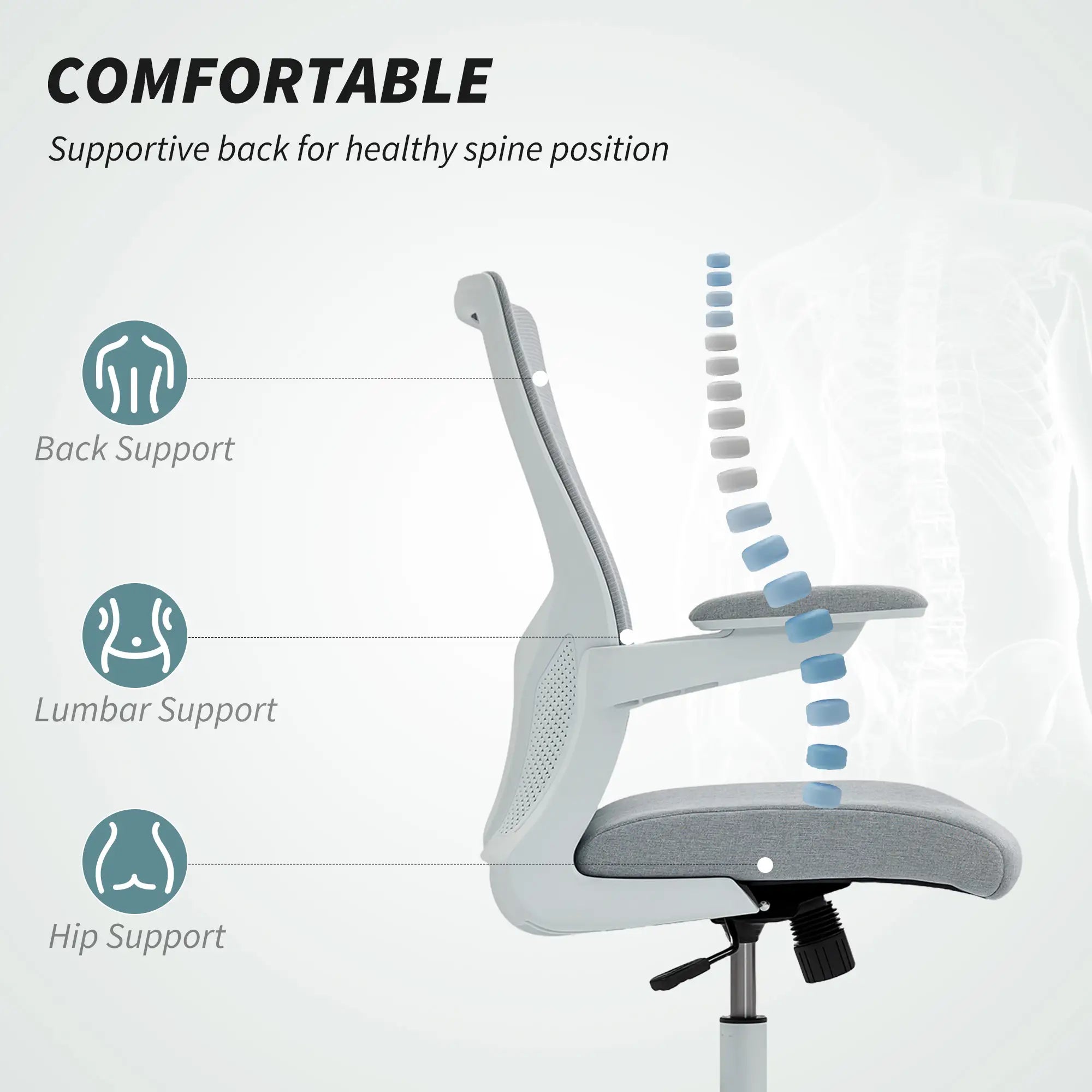 Ergonomic Office Chair, Adjustable Lumbar Support, Flip-Up Armrests, Grey Task Chairs at Gallery Canada
