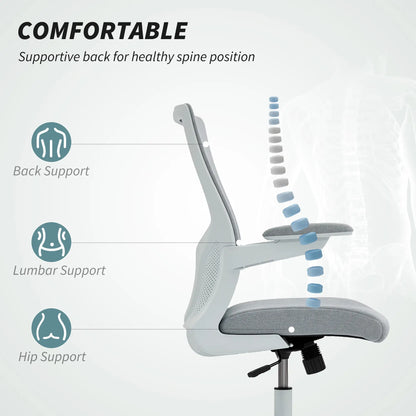 Ergonomic Office Chair, Adjustable Lumbar Support, Flip-Up Armrests, Grey Task Chairs at Gallery Canada