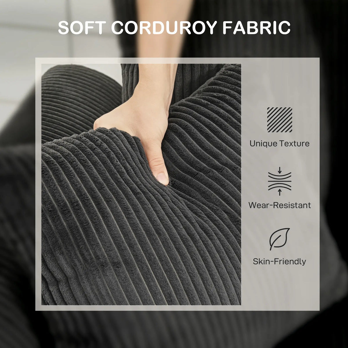 Corduroy Couch, 3 Seater Sofa, Modern Upholstered with Curved Armrests, 8 Removable Pillows, Dark Grey 3-Seater Sofas at Gallery Canada