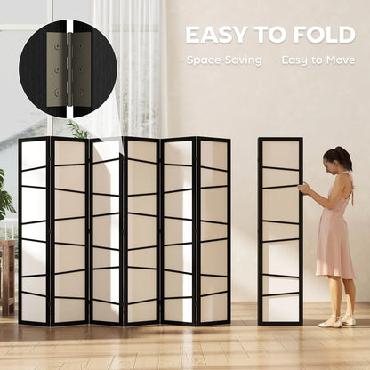 66.9" Folding Room Divider, 6 Panel Wood Frame Partition, White Room Dividers at Gallery Canada