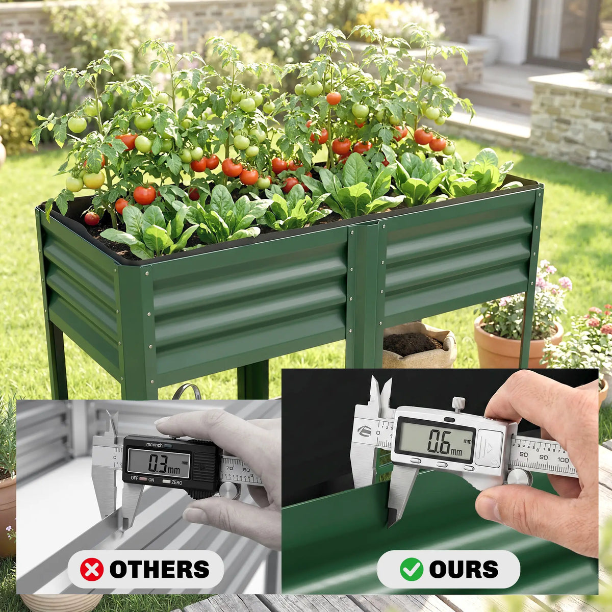 Lit de jardin surélevé vert de 31,5", étagère de rangement, jardinière surélevée, vert