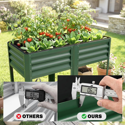 Lit de jardin surélevé vert de 31,5", étagère de rangement, jardinière surélevée, vert