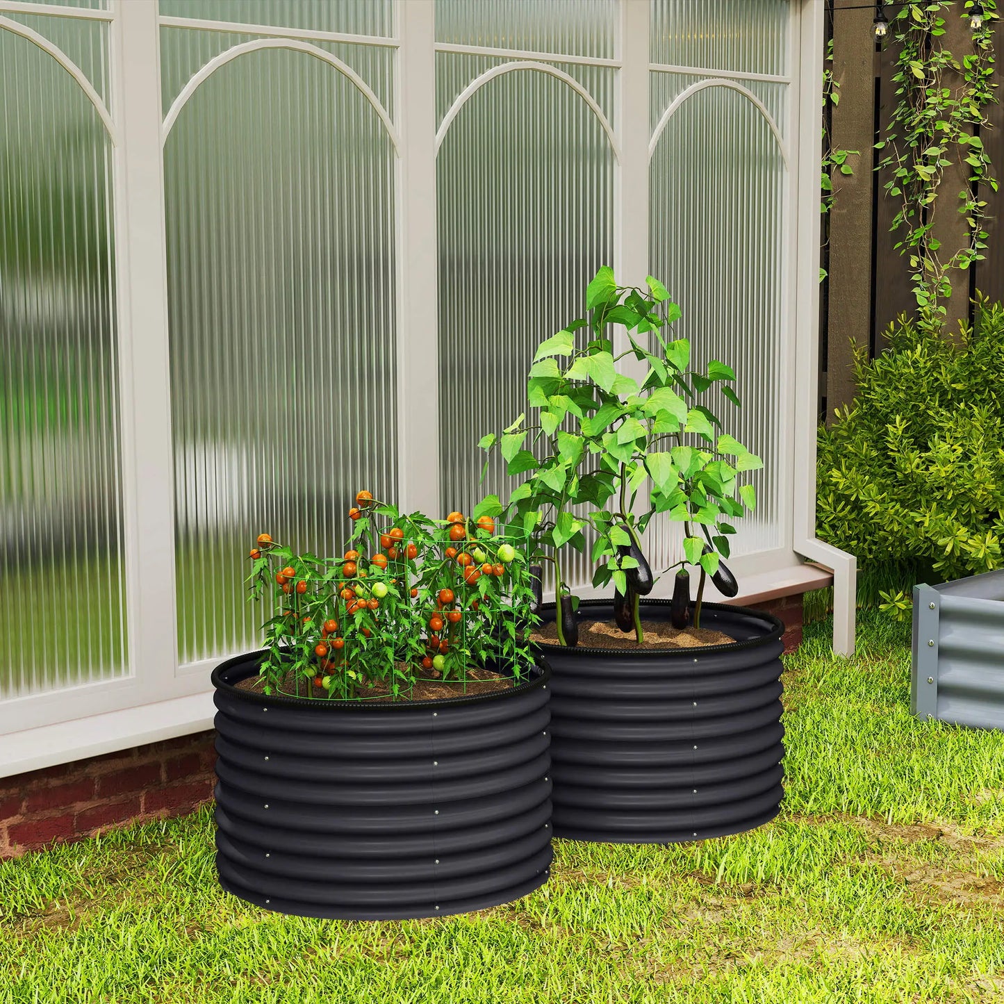 Set of 2 Raised Garden Beds, Metal Planter Box, Dark Grey Galvanized Planter Boxes at Gallery Canada